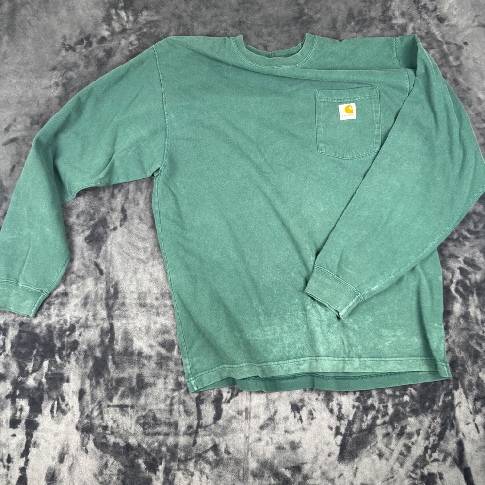 Carhartt Long Sleeve Pocket T-Shirt Mens M Green K126-HTG Workwear Cotton
